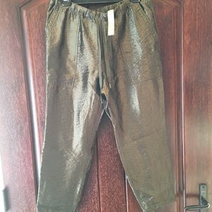 Crinkle metallic olive green pants